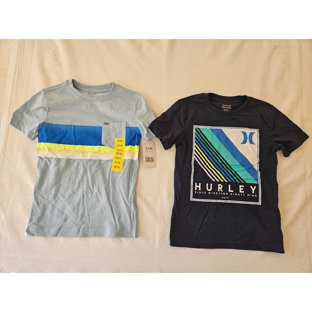 Hurley Youth Boys 2-pack Tee Shirts Size Small Blue  Pocket & Navy 7/8